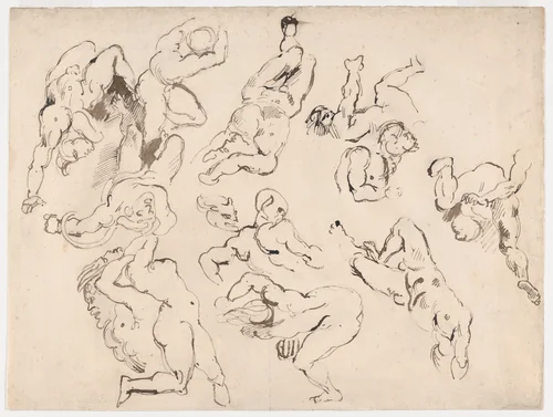 Figure Studies after Rubens's "The Fall of the Damned" by Théodore Gericault, drawing, 1815-1825