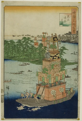The Tsushima Festival, Owari Province (Owari Tsushima sairei), from the series “One Hundred Famous Views in the Various Provinces (Shokoku meisho hyakkei)” by Utagawa Hiroshige II (二代目歌川広重), print, 1826-1869