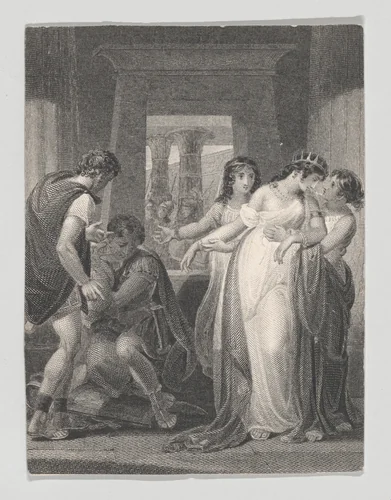 Cleopatra, Eros, Antony, Charmian and Iras (Shakespeare, Antony and Cleopatra, Act 3, Scene 9) by Charles Rolls, print, 1825-1840