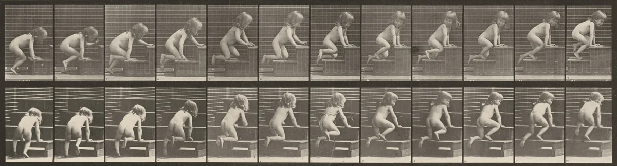 Plate Number 472. Child crawling up stairs by Eadweard Muybridge, photograph, 1887