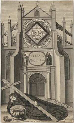 Title Page for Ecclesia Anglicana, by J. Ganden by Abraham Hertochs, print, 1592-1686