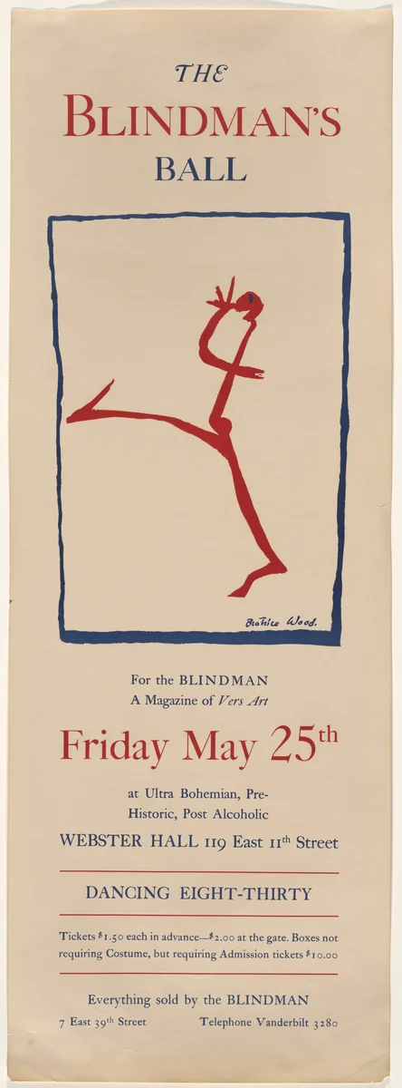 Poster for The Blind Man’s Ball, Webster Hall, New York City by Beatrice Wood, design, 1917