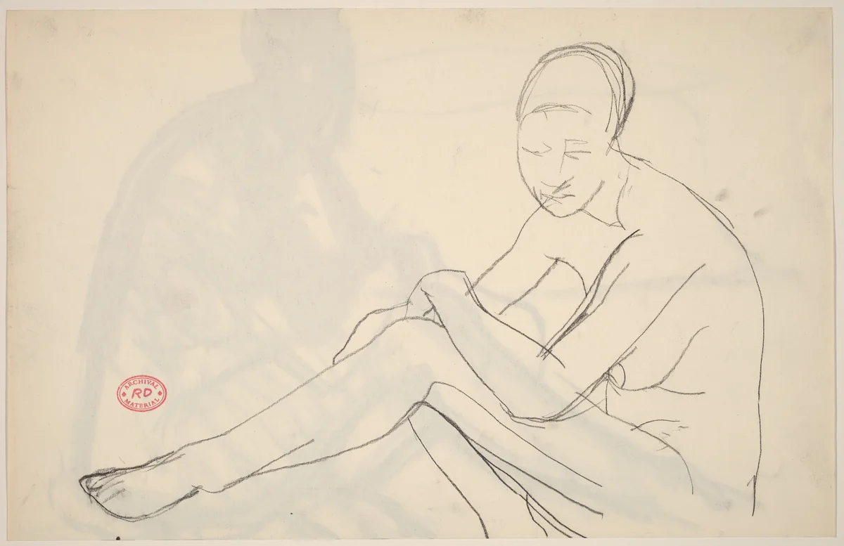 Untitled [nude seated with her left arm over her left leg] [recto] by Richard Diebenkorn, drawing, 1955-1967
