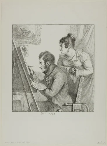 Baron Denon before his Easel by Dominique Vivant Denon, print, 1823