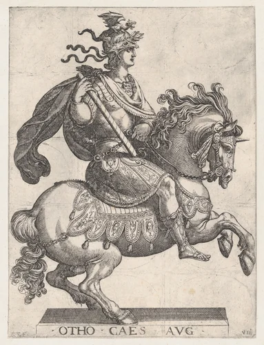Plate 8: Emperor Otho on Horseback, from 'The First Twelve Roman Caesars' by Antonio Tempesta, print, 1596