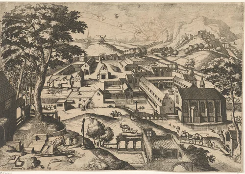 Landschap met de heilige Hieronymus by Johannes of Lucas van Doetechum, print, 1610-1652