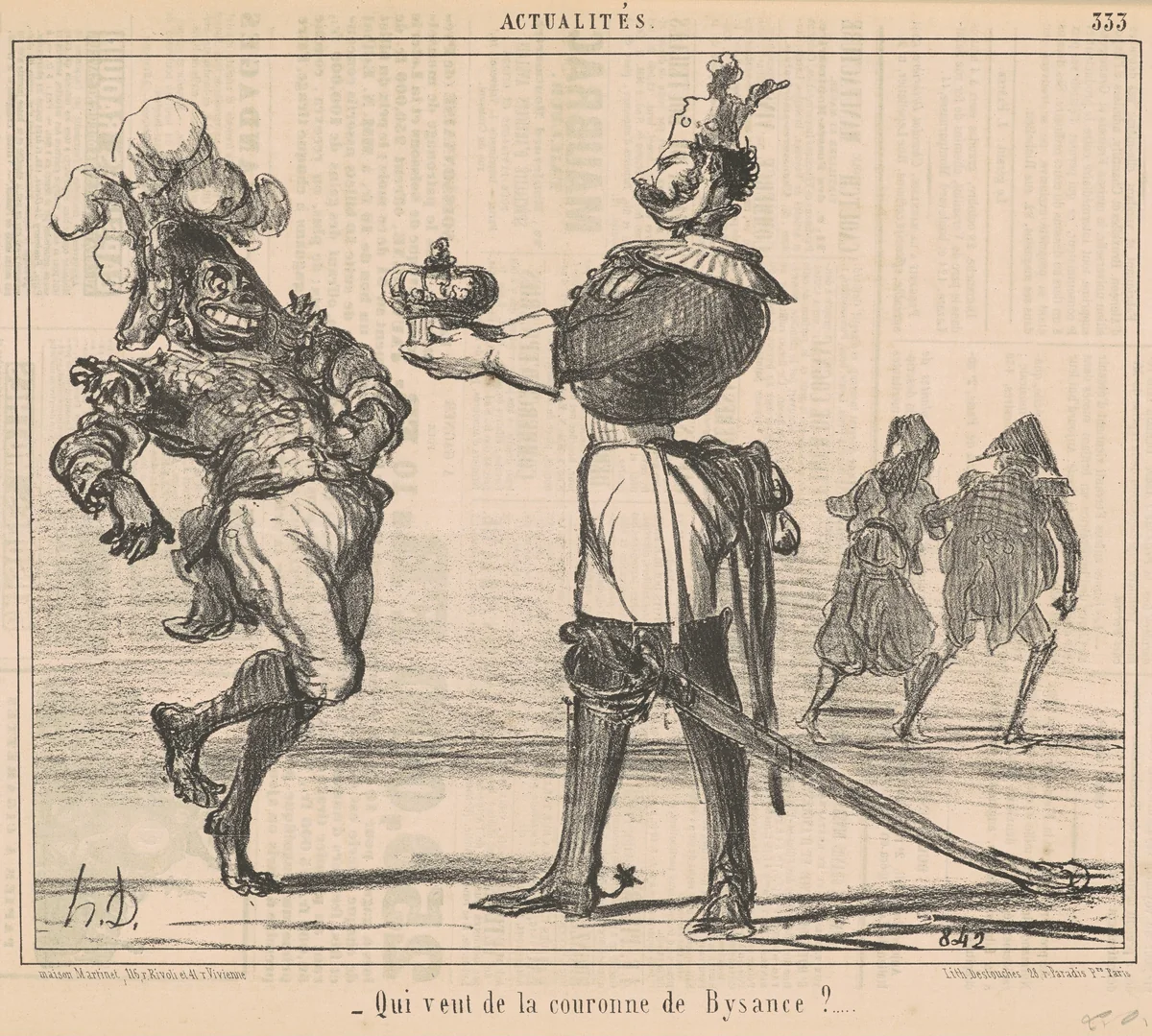 Qui veut de la couronne de Bysance? by Honoré Daumier, print, 1855