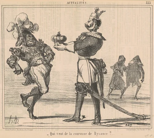 Qui veut de la couronne de Bysance? by Honoré Daumier, print, 1855