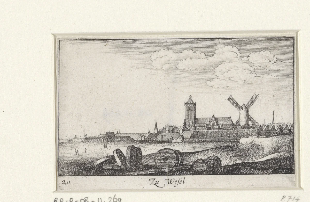 Gezicht op Wesel by Wenceslaus Hollar, print, 1635