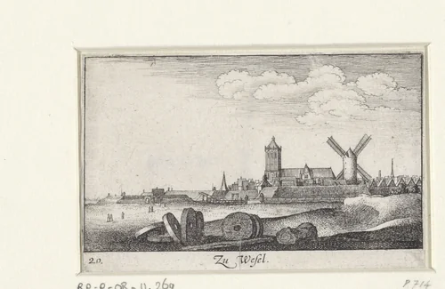 Gezicht op Wesel by Wenceslaus Hollar, print, 1635