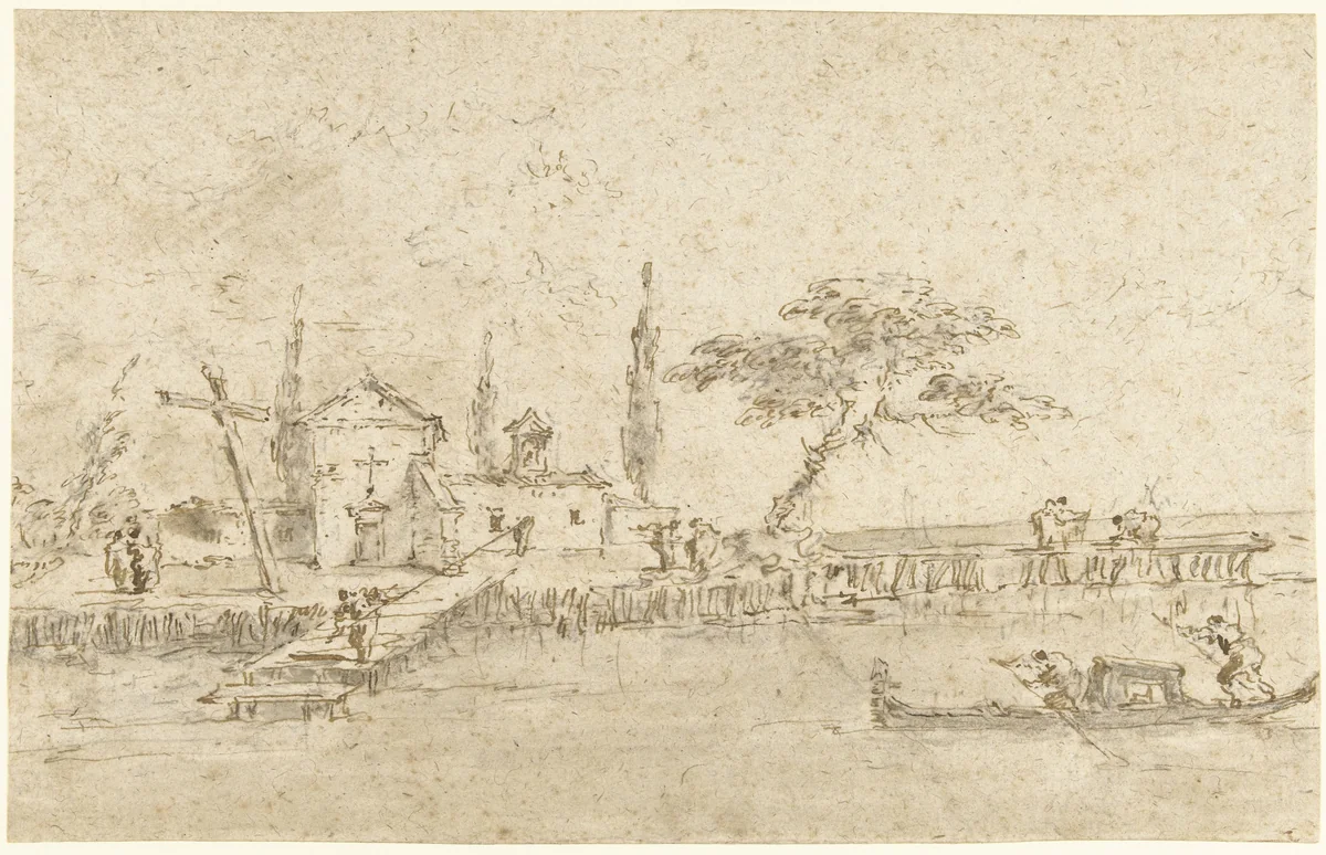 Kleine kapel van een klooster op één van de eilanden bij Venetië by Francesco Guardi, drawing, 1750-1792