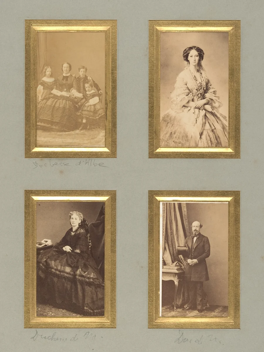 [Duchesse d'Albe, Unknown Sitter, Duchesse de Morny, and Duc de Morny] by Pierre-Louis Pierson, photograph, 1855-1865