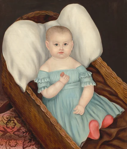 Baby in Wicker Basket by Joseph Whiting Stock, painting, 1840