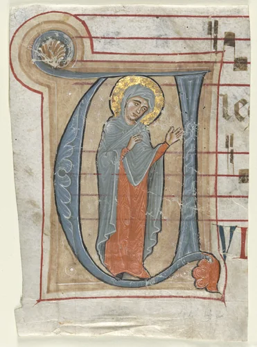Fragment from a Gradual with Historiated Initial (V): The Virgin Mary by Unknown, manuscript, 1250-1275
