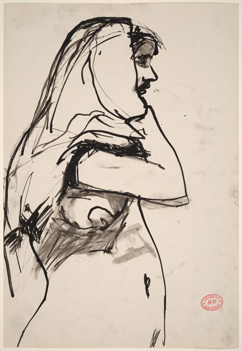 Untitled [woman in [profile with cloth over head] by Richard Diebenkorn, drawing, 1955-1967
