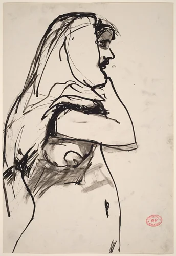 Untitled [woman in [profile with cloth over head] by Richard Diebenkorn, drawing, 1955-1967