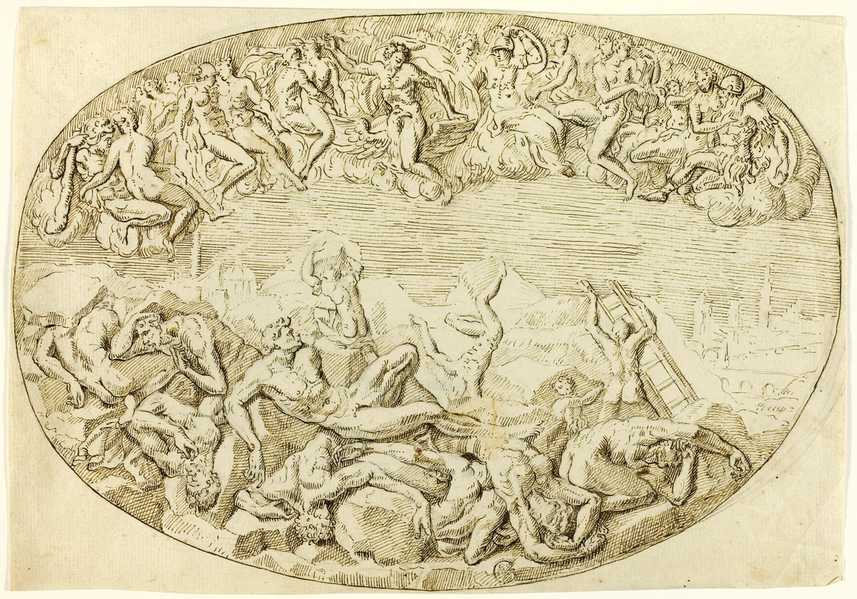 Fall of the Giants by Guglielmo della Porta, drawing, 1520-1577