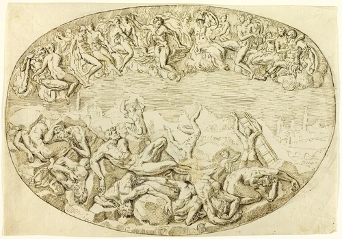Fall of the Giants by Guglielmo della Porta, drawing, 1520-1577