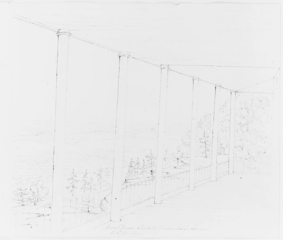 From Piazza. Catskill Mountain House (from Sketchbook) by John William Casilear, artwork, 1834-1838