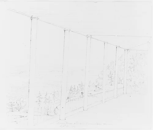 From Piazza. Catskill Mountain House (from Sketchbook) by John William Casilear, artwork, 1834-1838