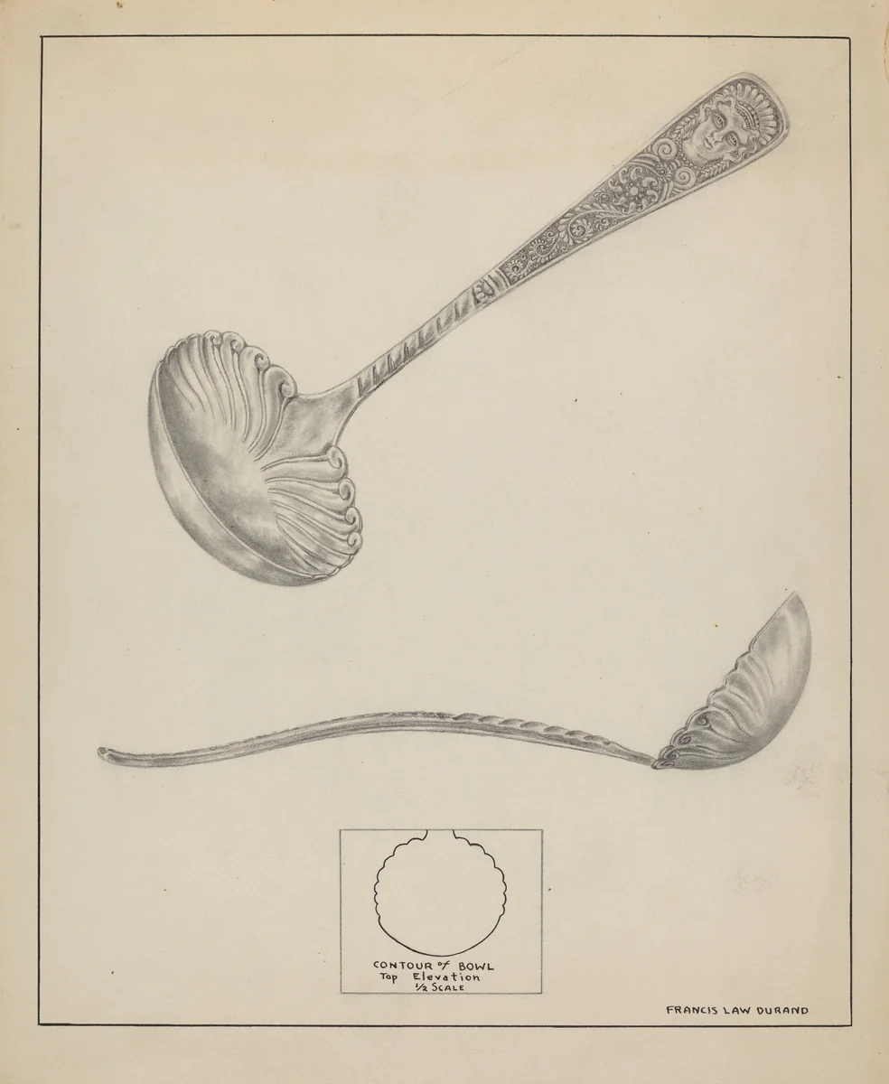 Silver Gravy Ladle by Francis Law Durand, index of american design, 1935-1942