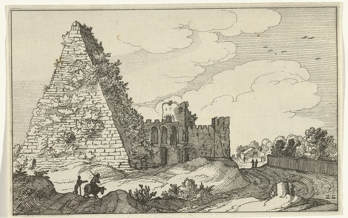 Piramide van Gaius Cestius by anonymous, print, 1618