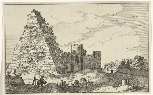 Piramide van Gaius Cestius by anonymous, print, 1618