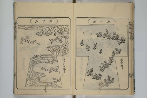 Book of Kosode Patterns (Hiinagata Ise no umi) 雛形伊勢乃海 by Enoki Shinuemon Hironobu (榎木新右衛門寛命), book, 1751