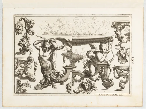 Plate 6, from "Desseins de Brasiers dont les Ornements peuuent Seruir aux Cuuettes, Tables, et autres Ouurages d'Orfeurerie" by Alexis Loir, print, 1660-1713