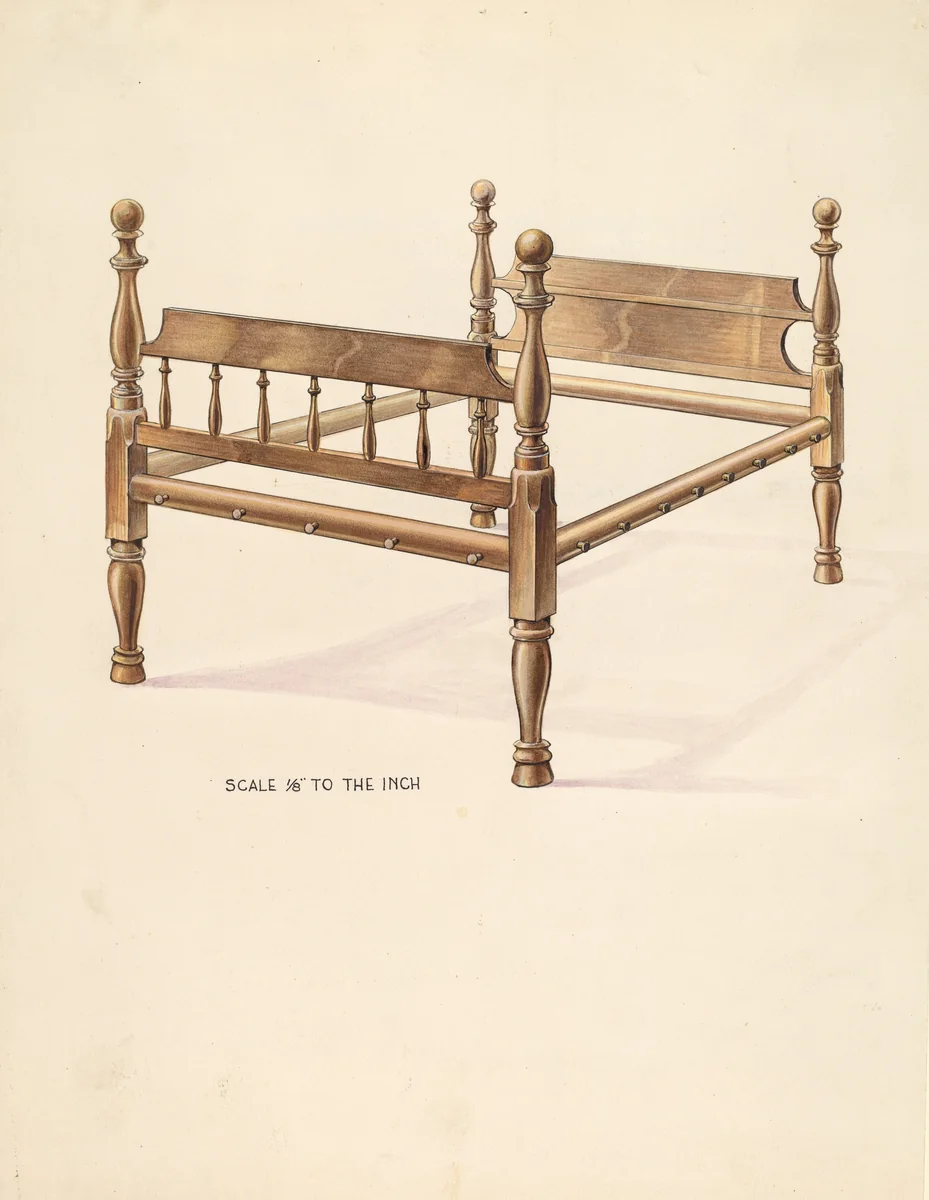 Bishop Hill: Bed by Wellington Blewett, index of american design, 1936