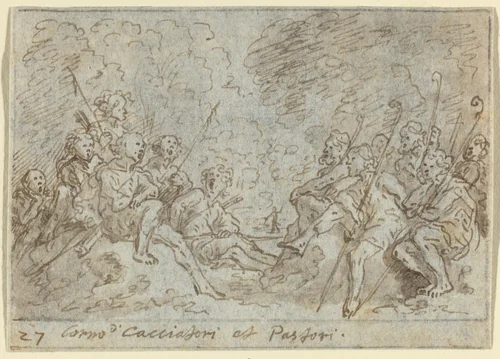 Chorus of Hunters and Shepherds by Johann Wilhelm Baur, drawing, 1640