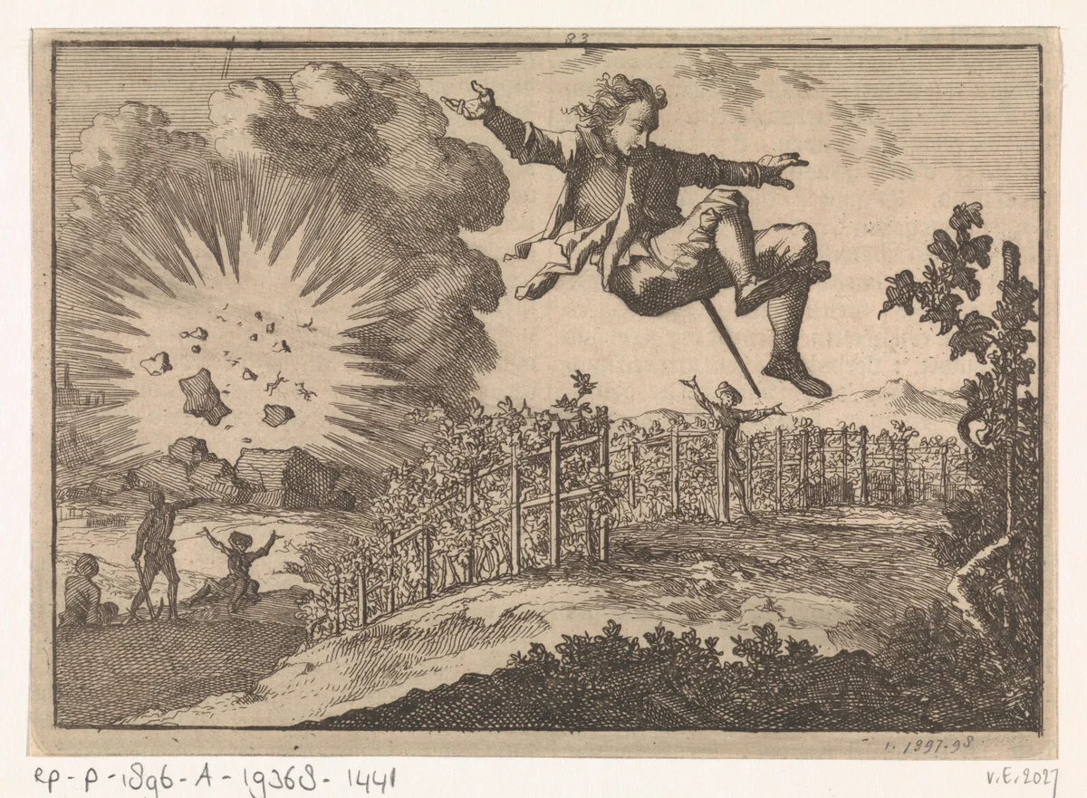 Springen van een mijn tijdens het beleg van Ober-Ehenheim (Obernai), 1636 by Caspar Luyken, print, 1698