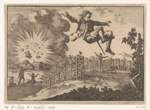 Springen van een mijn tijdens het beleg van Ober-Ehenheim (Obernai), 1636 by Caspar Luyken, print, 1698