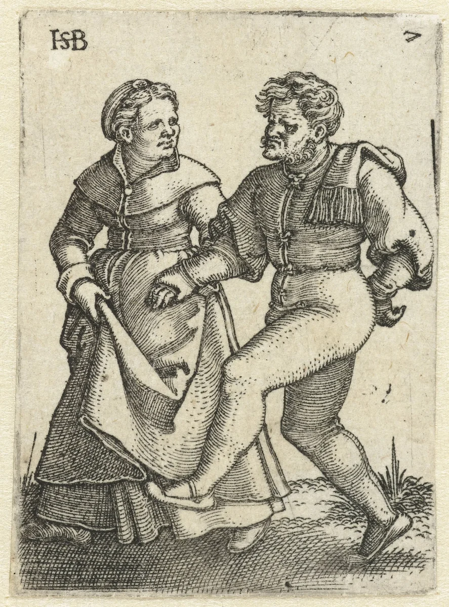 Dansend boerenpaar by Unknown, print, 1537