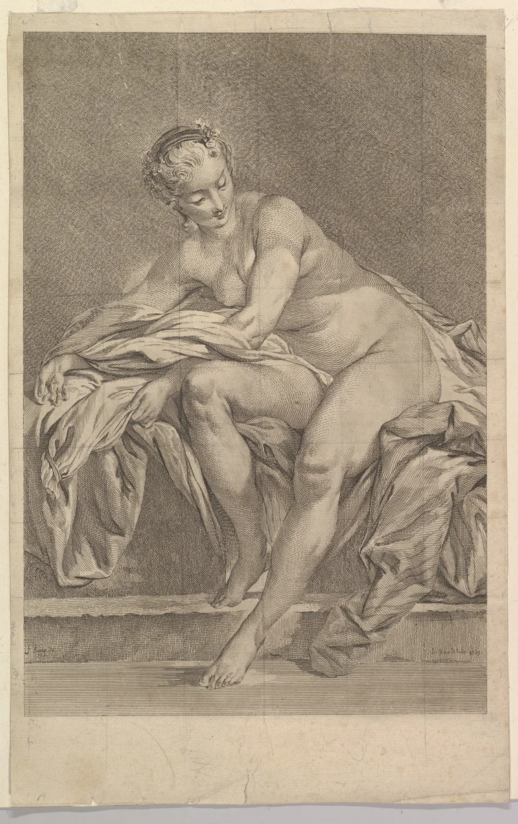 Study of Woman Bathing by Etienne Fessard, print, 1739