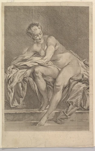 Study of Woman Bathing by Etienne Fessard, print, 1739