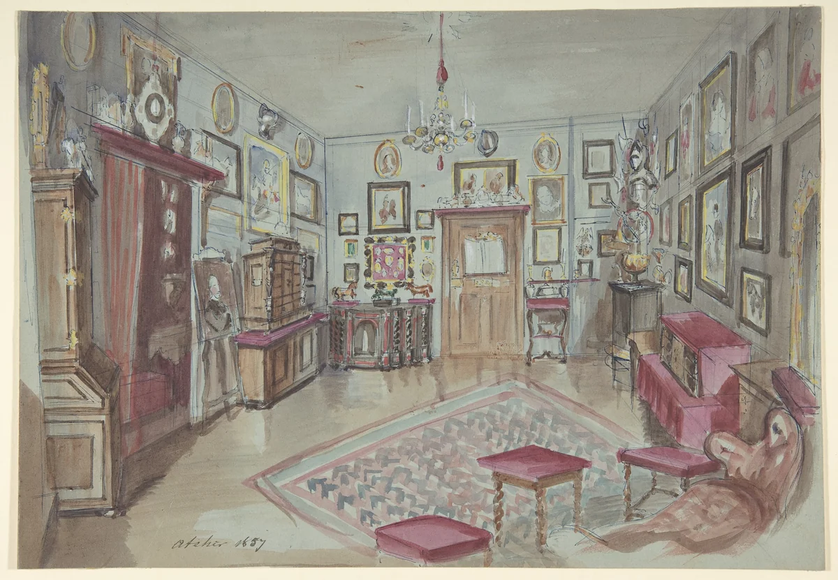 Drawing of an Interior: Atelier by anonymous, drawing, 1857