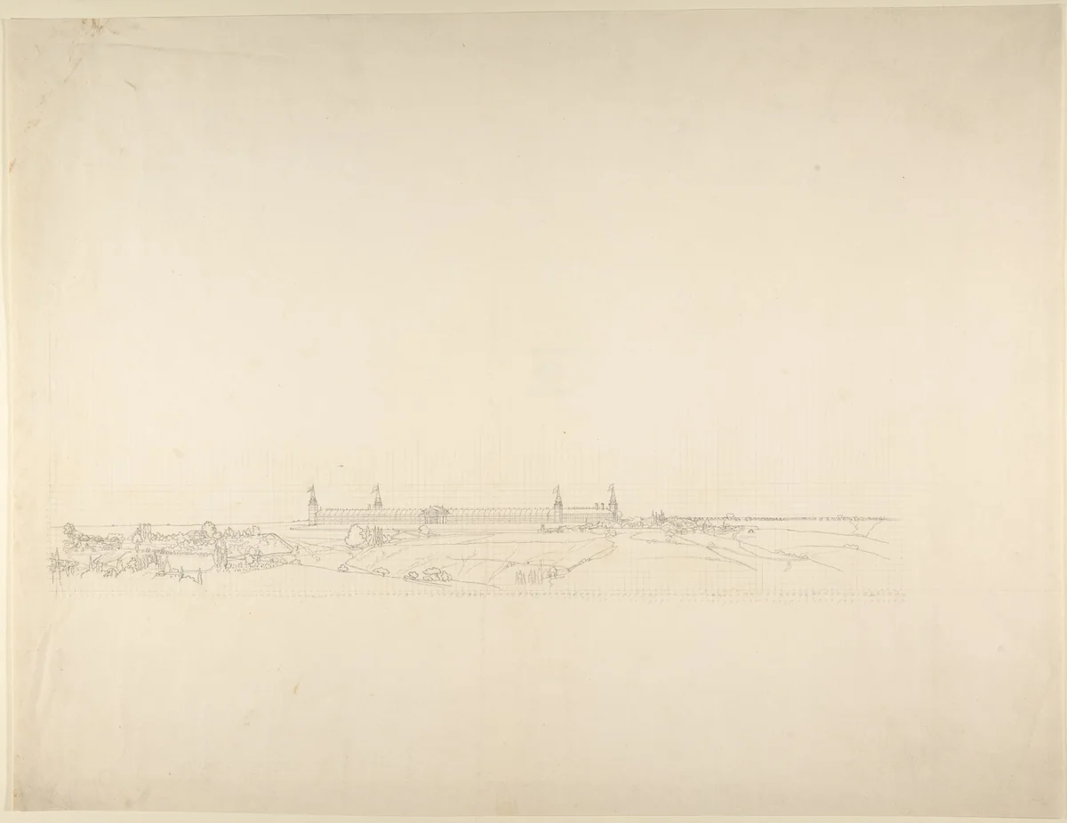 Landscape with a Large Building by Franz von Hauslab, drawing, 1818-1883