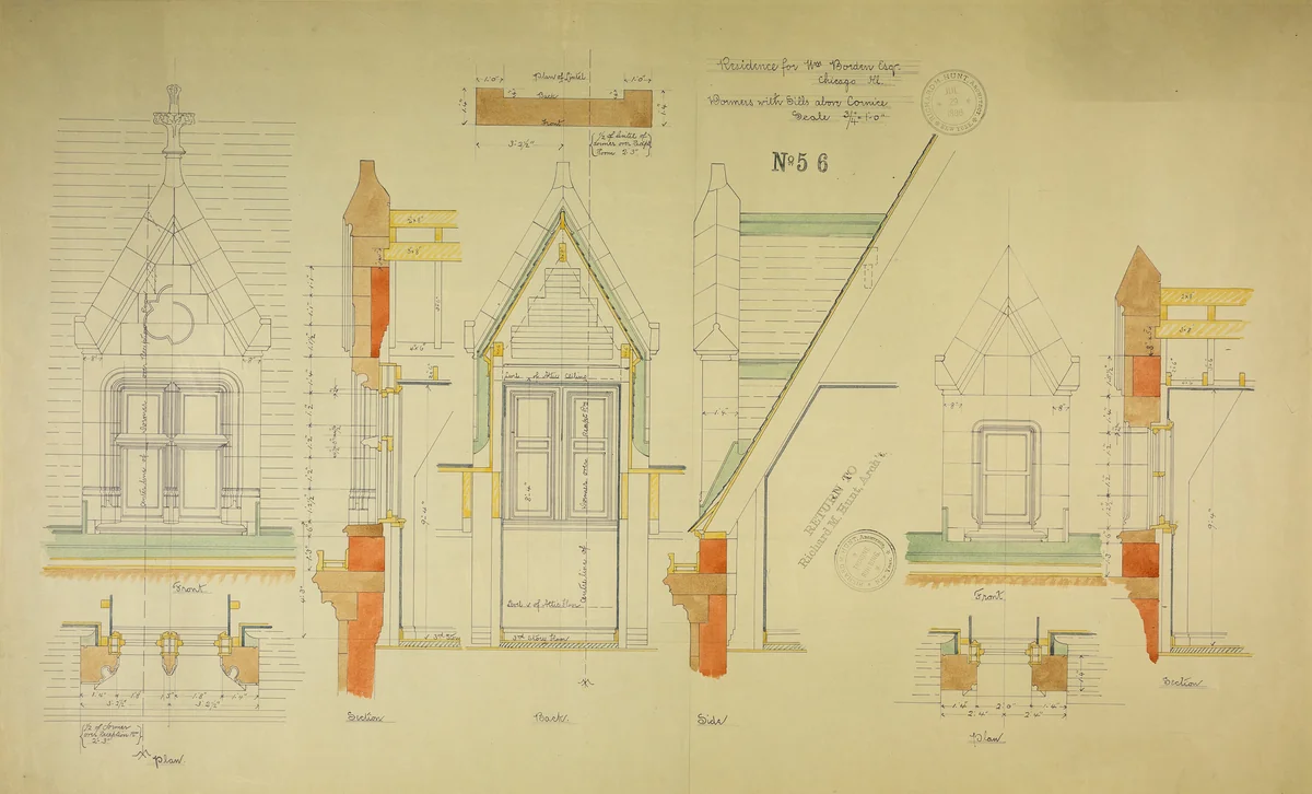 William Borden Residence, Chicago, Illinois, Dormer Details by Richard Morris Hunt, drawing, 1885-1886