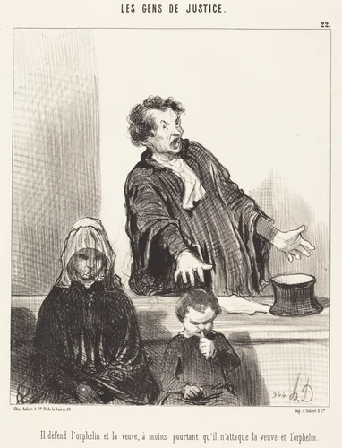Il défend l'orphelin et la veuve, a moins... by Honoré Daumier, print, 1846
