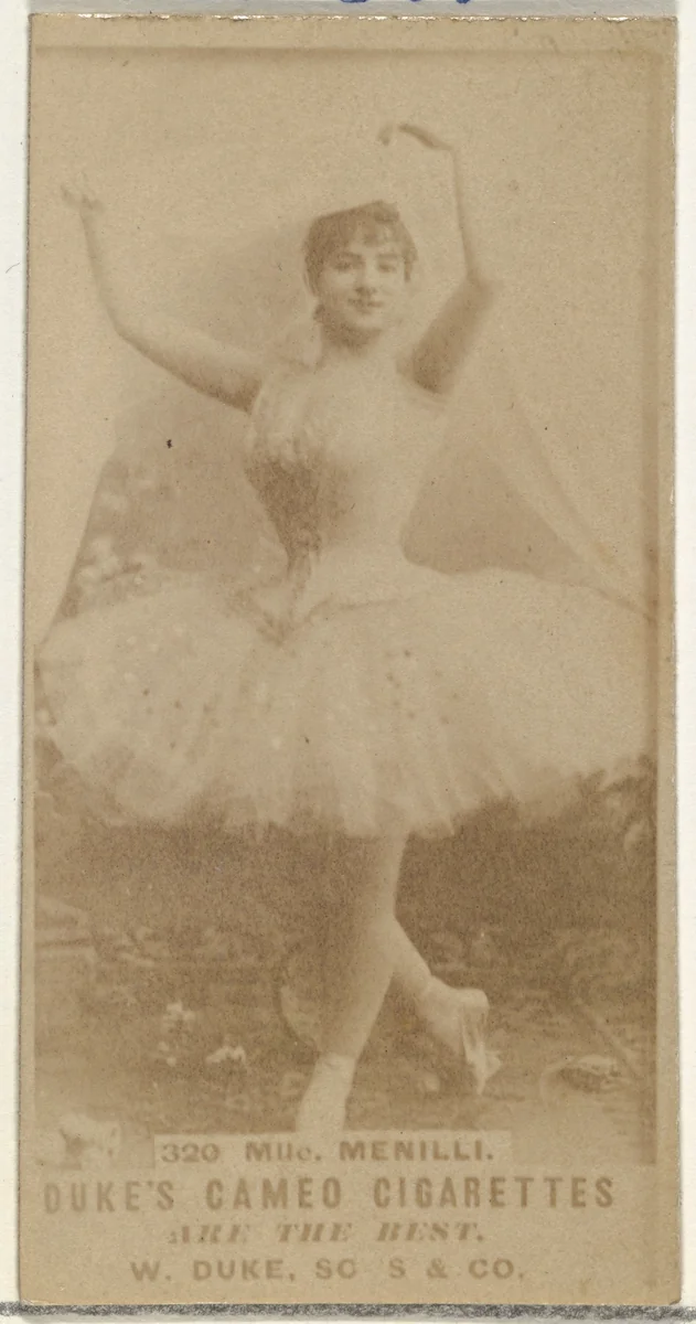 Card Number 320, Mlle. Menilli, from the Actors and Actresses series (N145-5) issued by Duke Sons & Co. to promote Cameo Cigarettes by W. Duke, Sons & Co., photograph, 1880-1889