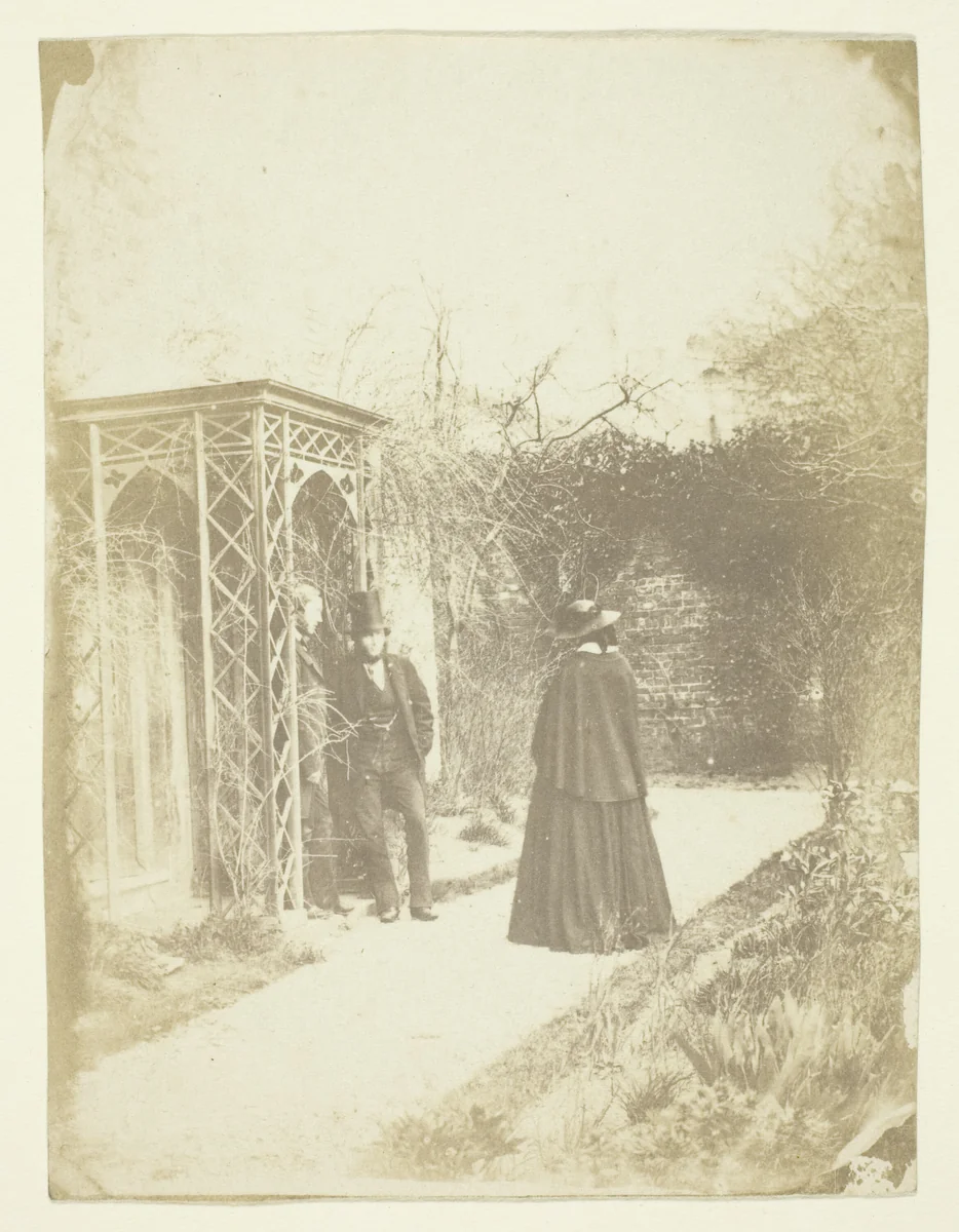 Unidentified Woman and Two Men Standing Outdoors by Benjamin Mulock, photograph, 1850-1859
