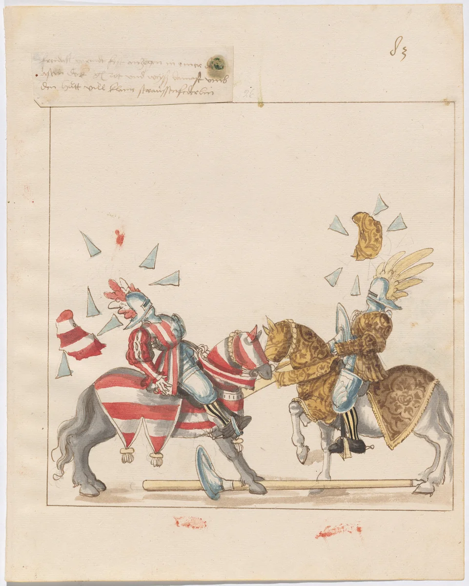 Mock Joust of War with Flying and Exploding Shields by German 16th Century, drawing, 1515