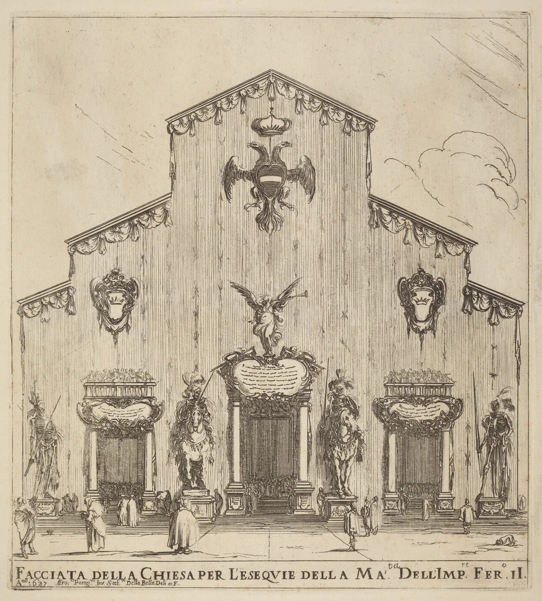 Facade of the Church of San Lorenzo, Florence by Stefano della Bella, print, 1637