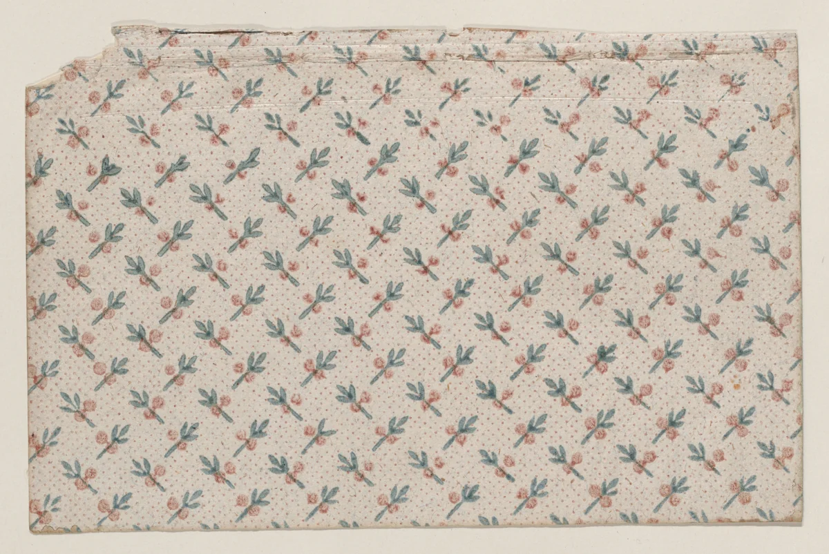 Sheet with overall floral and dot pattern by anonymous, print, 1800-1900
