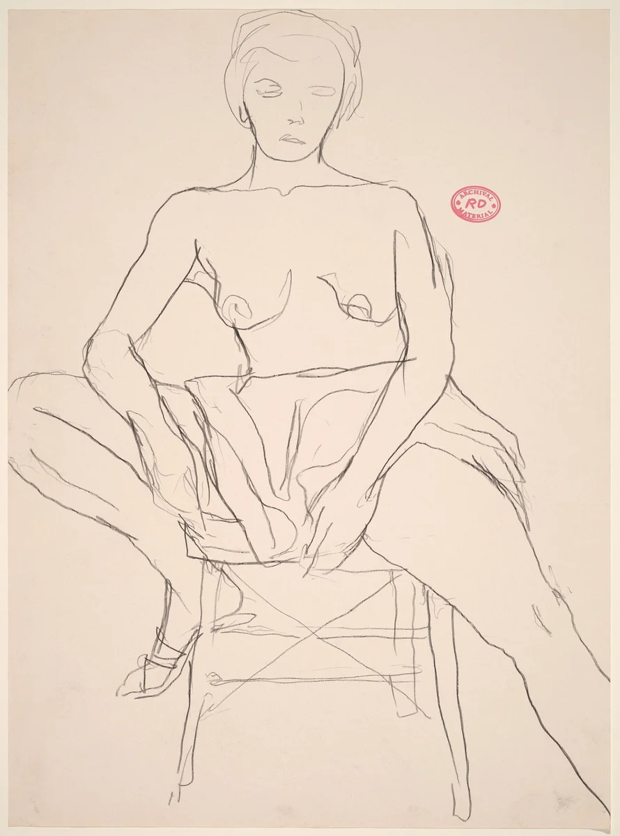 Untitled [shirtless model on a stool] by Richard Diebenkorn, drawing, 1955-1967