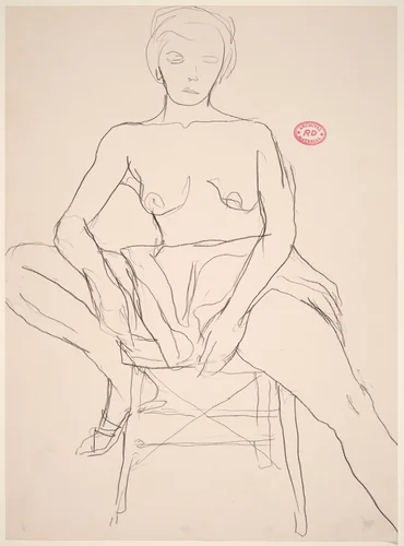 Untitled [shirtless model on a stool] by Richard Diebenkorn, drawing, 1955-1967