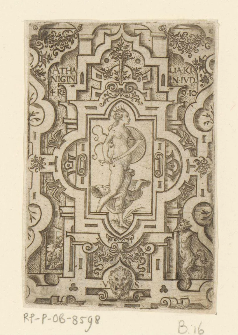 Athalia in rolwerk omlijsting by Unknown, print, 1524-1562