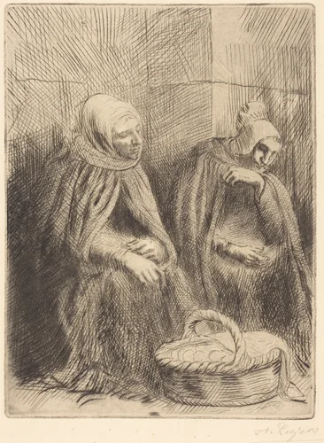 Egg-sellers, 1st plate (Les marchandes d'oeufs) by Alphonse Legros, print, 1837-1911