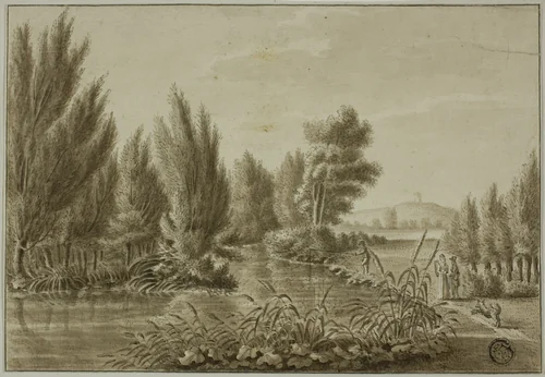 View Over the Leine near Gottingan Toward Rosdorf Warte by Unknown Artist, drawing, 1700-1799